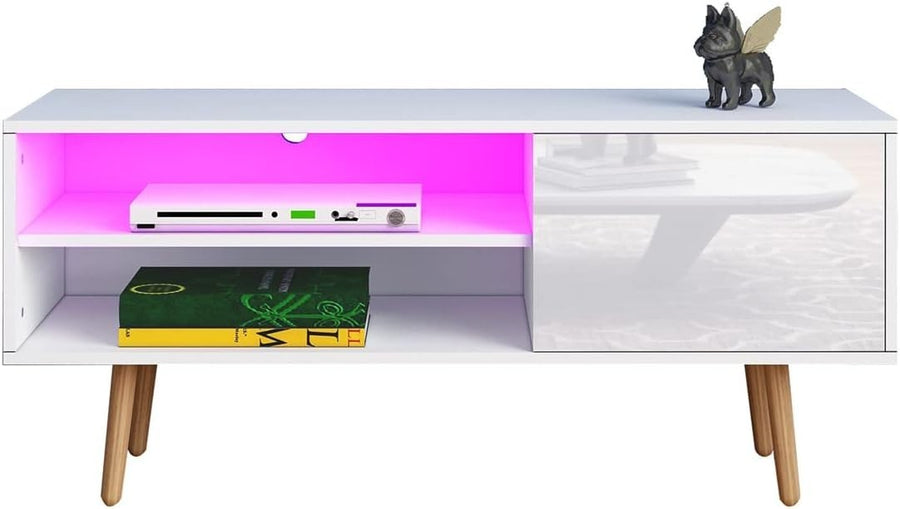 Modern TV Stand with LED Lights, Storage Cabinet & 2 Shelves for 40” TVs