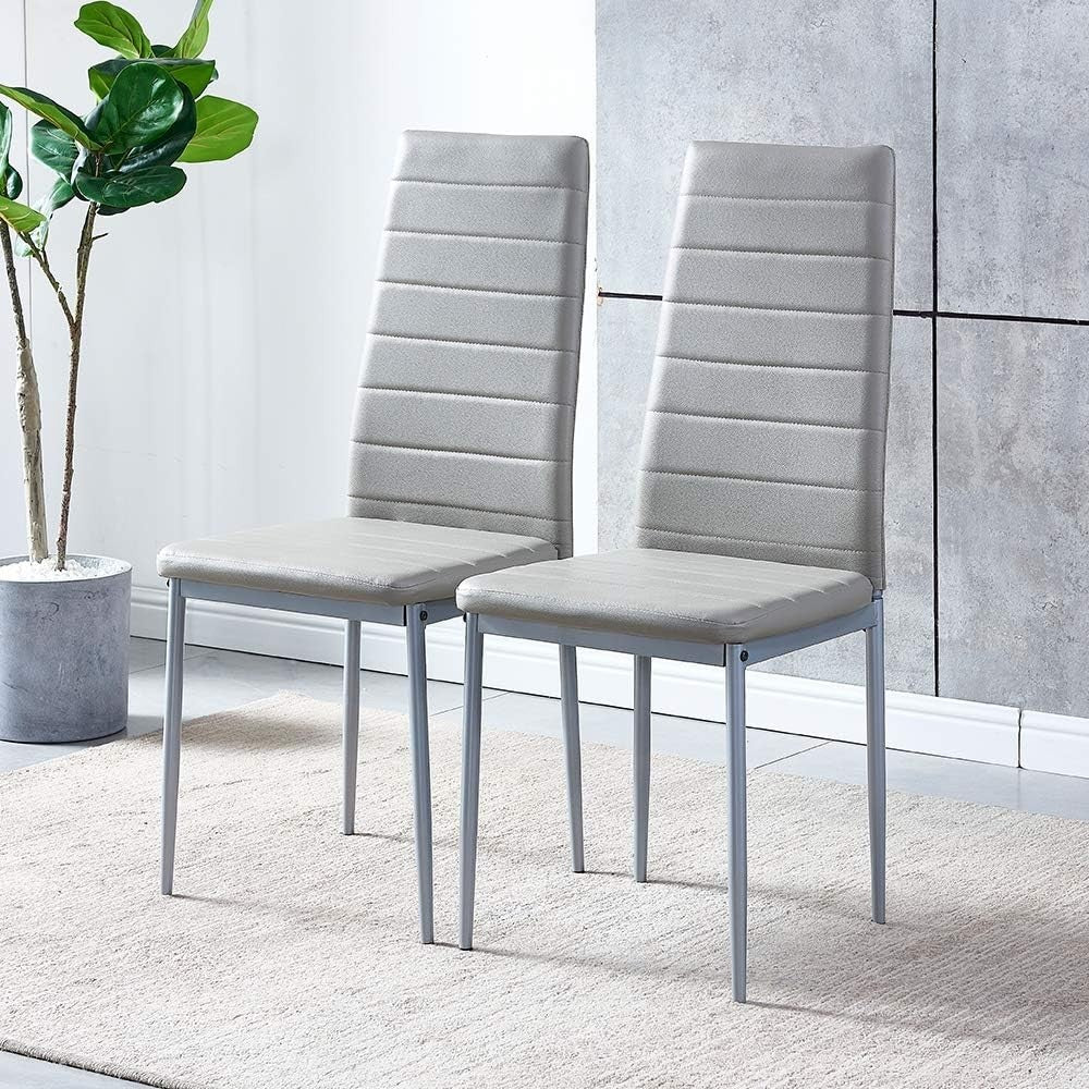 White Dining Table Set with 4 Grey PU Leather Chairs Space-Saving Kitchen