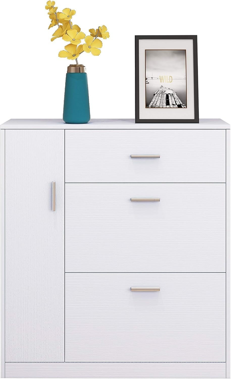 Modern White Shoe Cabinet with Drawer & 18-Pair Pull-Down Storage Rack
