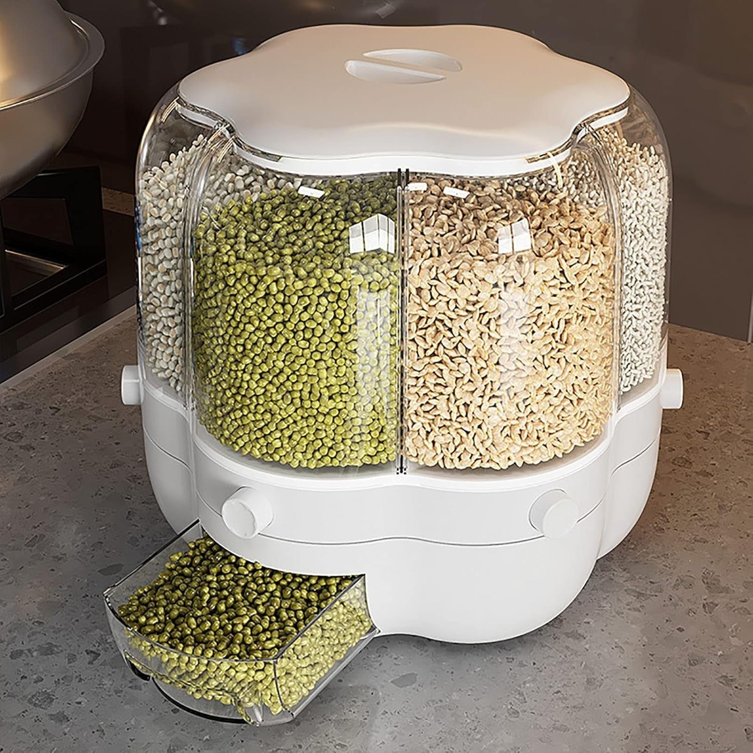 6 Grid Rotating Rice Dispenser Airtight Grain Storage Box