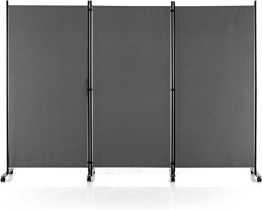 3-Panel Grey Folding Room Divider 260x30x180cm Privacy Screen Partition