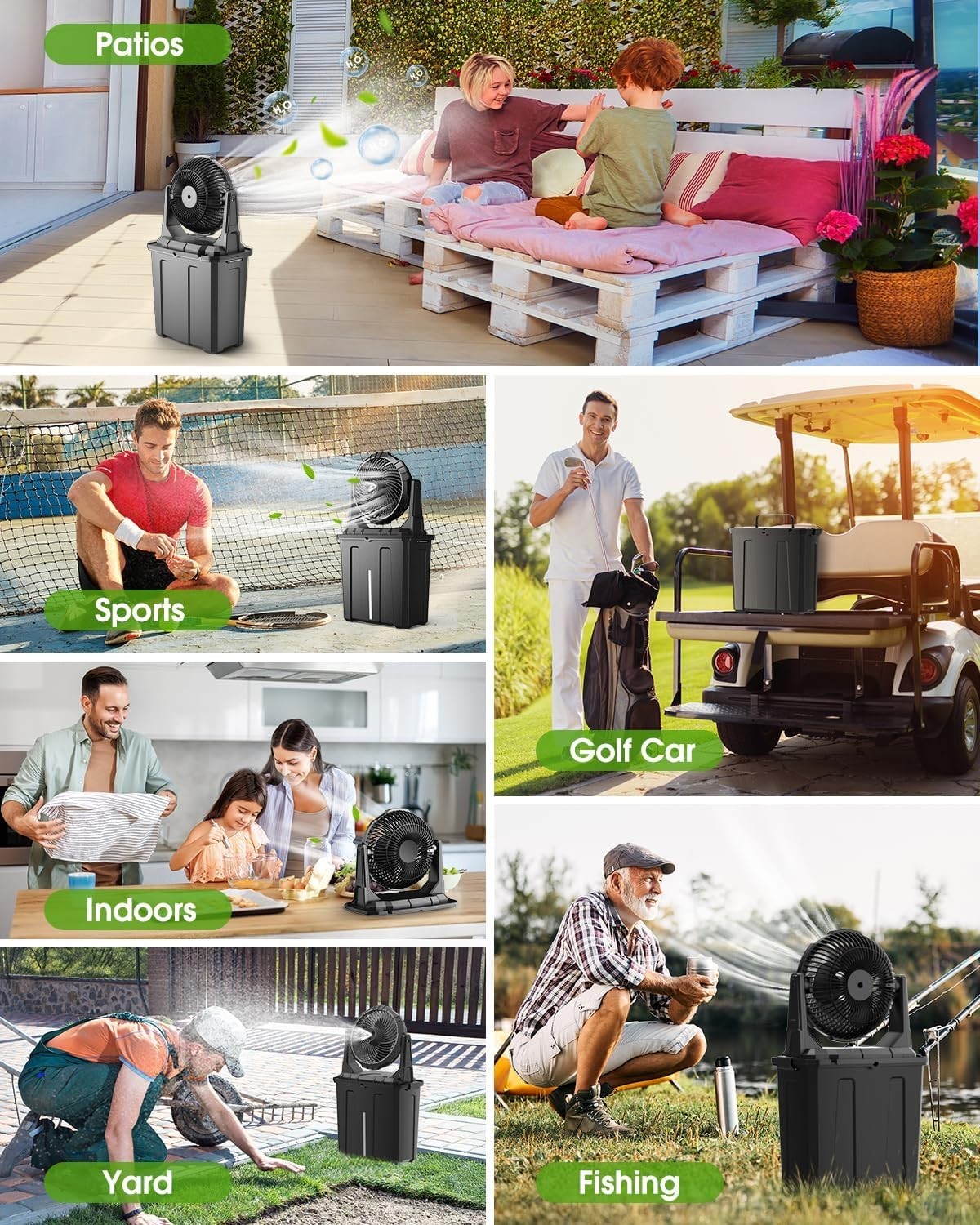 Portable Misting Fan – 9L Water Tank 20000mAh Rechargeable Outdoor Fan Black