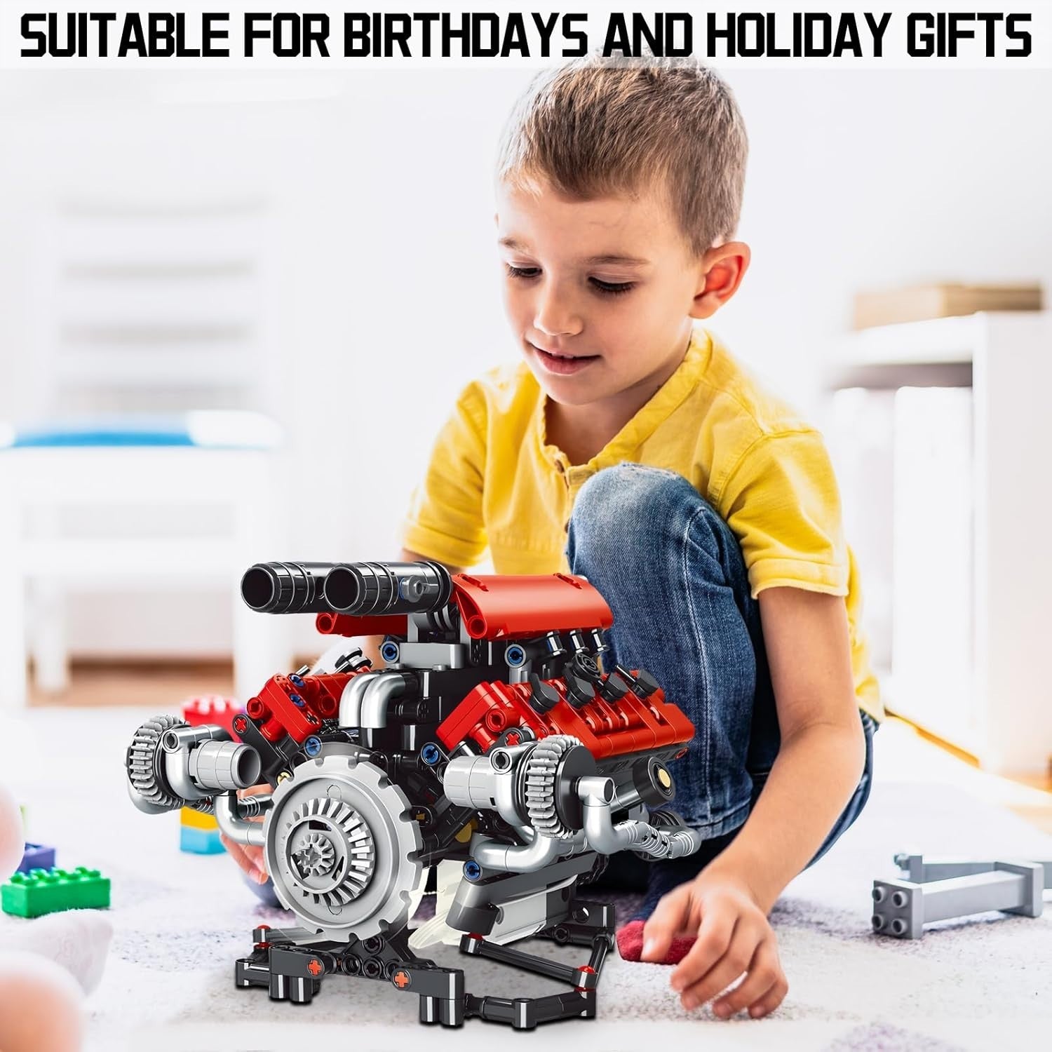 App-Controlled V8 Engine Building Kit STEM Toy for Kids & Adults, 665 Pieces