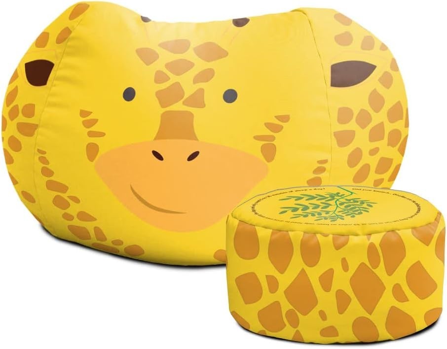 Kids Giraffe Bean Bag Chair with Footstool Safe Washable Playroom Seat