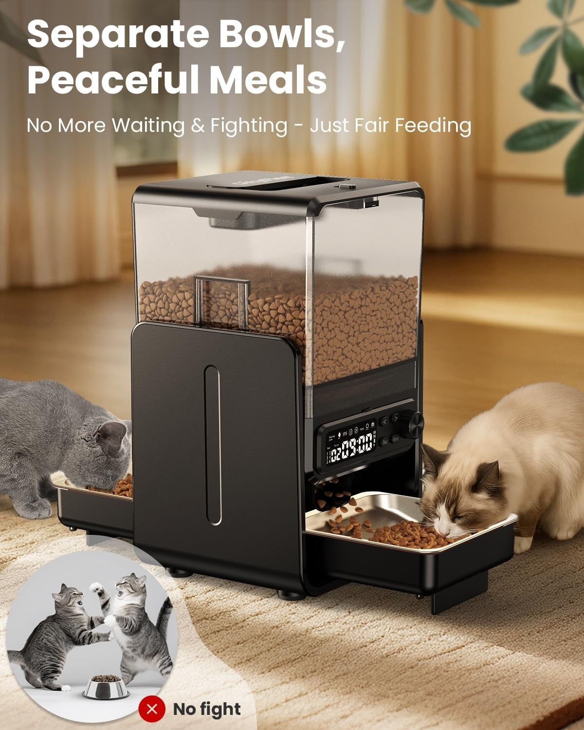 Smart Dual Cat Feeder 5L Timed Food Dispenser Raised Bowls