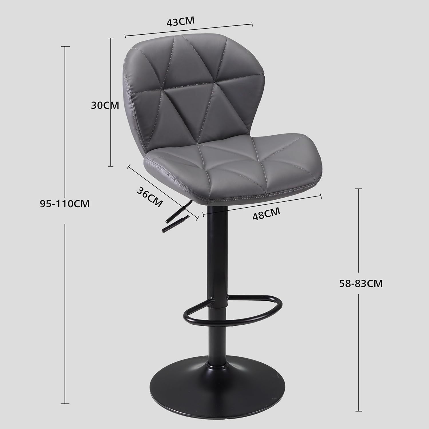 Dark Grey Faux Leather Bar Stools Set of 2 – Adjustable Swivel Kitchen Chairs