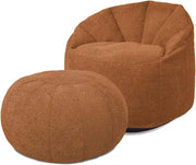 Luxury Plush Bean Bag Chair with Matching Pouffe | Soft Comfy Lounger Seat