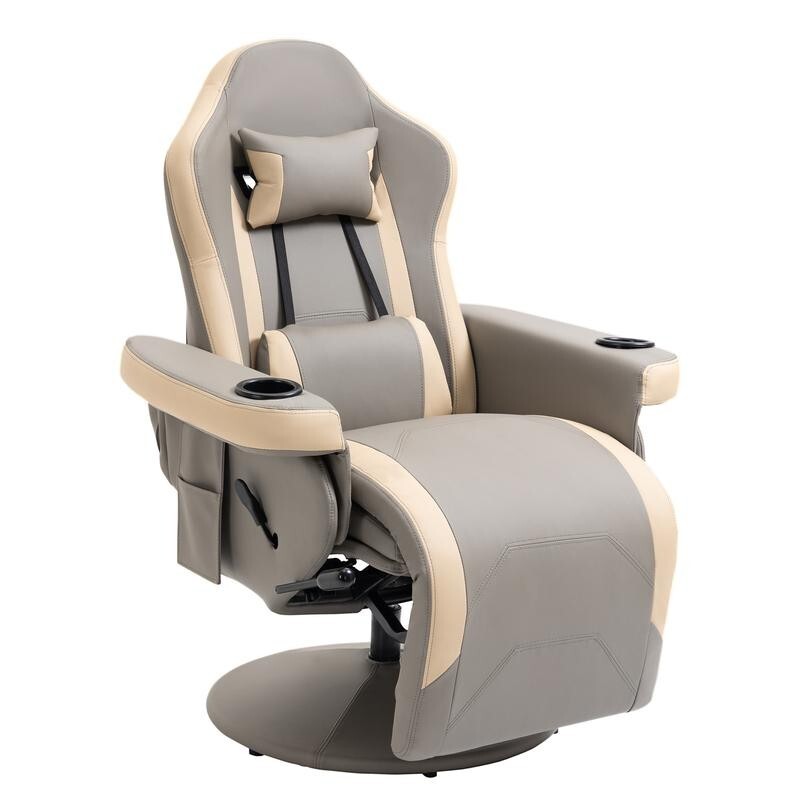Gaming Recliner Chair Swivel Armchair w/ Footrest Cup Holders Pockets Grey (SV)