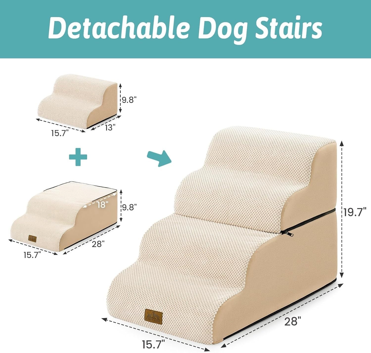 Dog Stairs for Small Dogs 19.7in 4 Step Foam Pet Ramp Bed Sofa