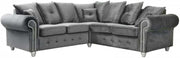 Plush Velvet Grey Corner Sofa | Modern 3 Seater L Shape Couch | Living Room