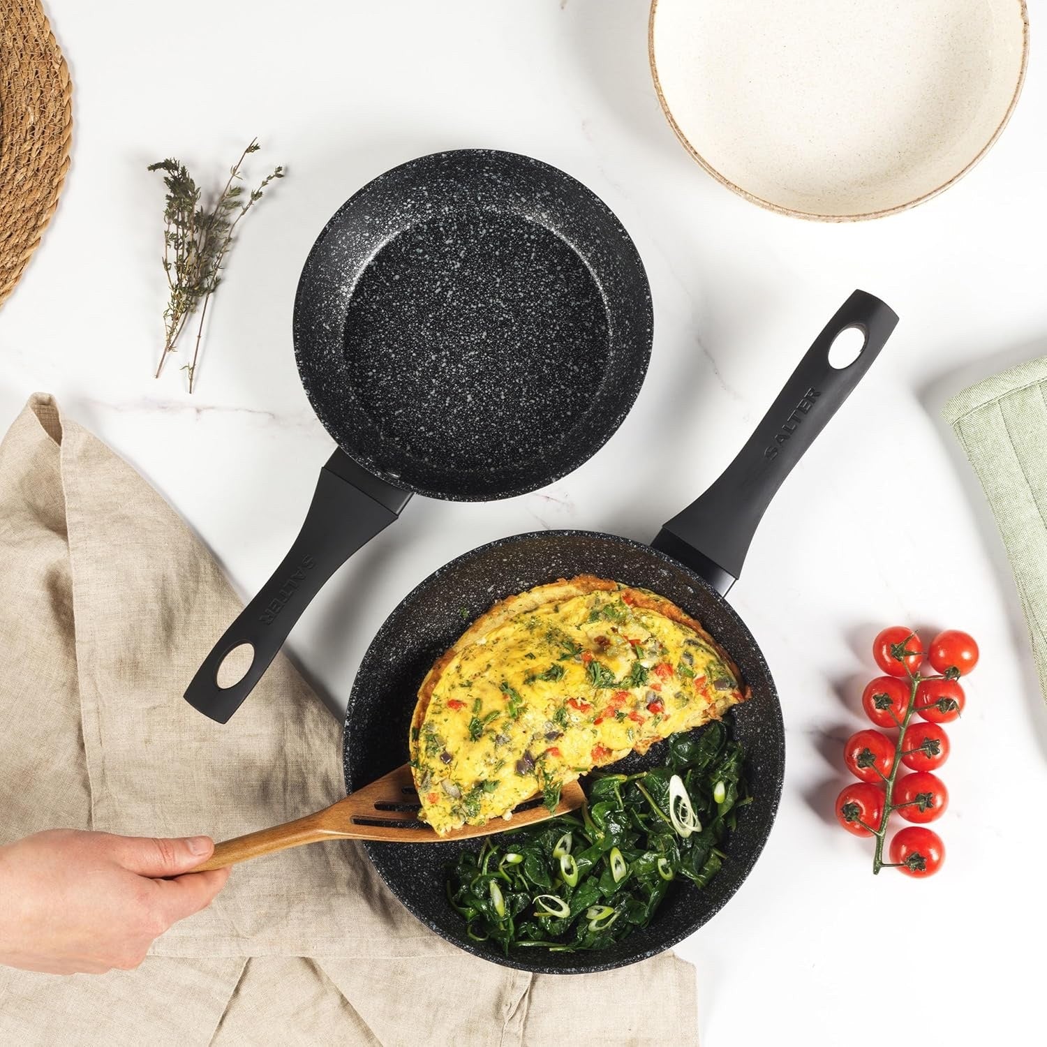 5 Pcs Granite Non Stick Pot & Pan Set with Tempered Glass Lid Induction Suitable