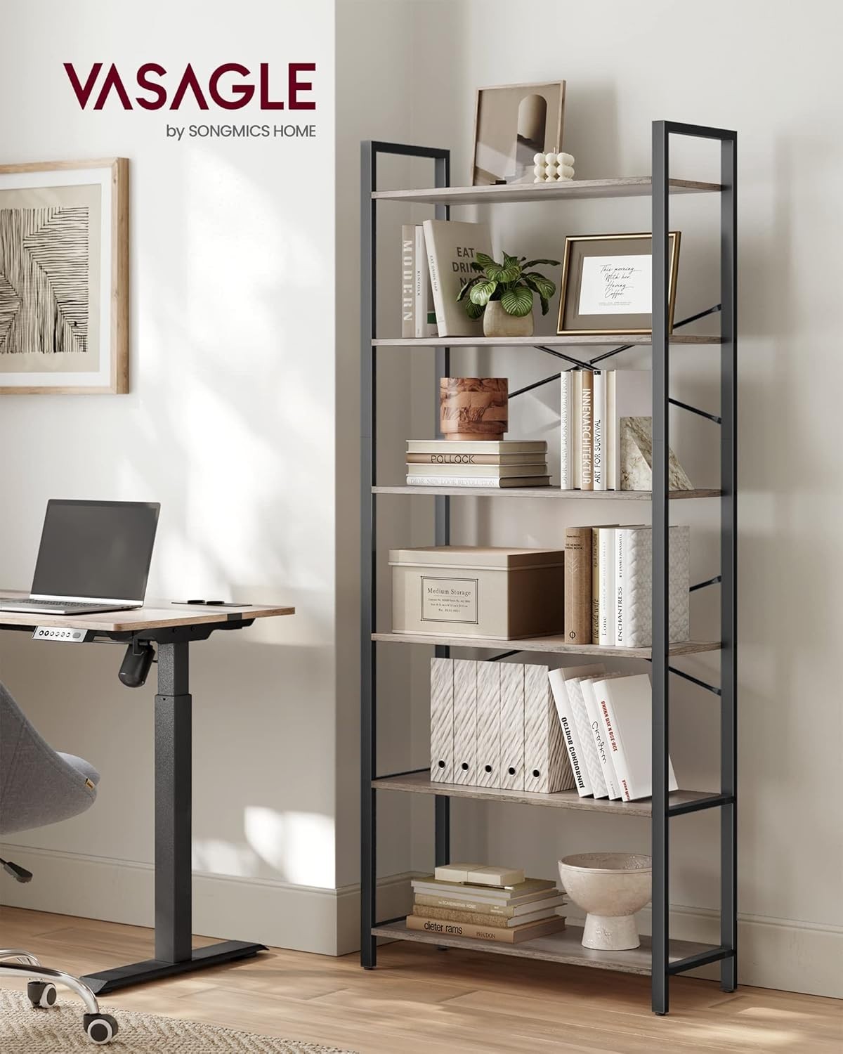 6-Tier Industrial Bookshelf 30x80x186 cm Heavy Duty Storage Unit