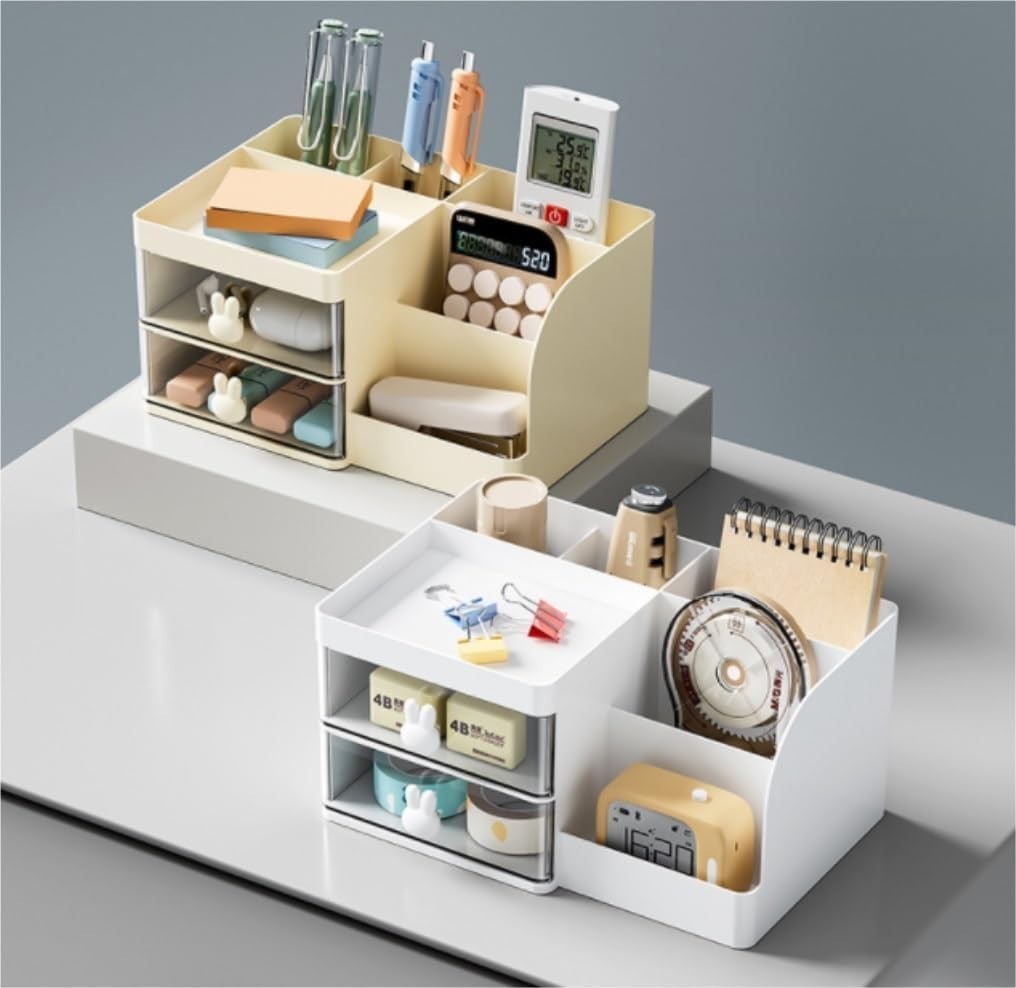 Desk Organizer 2-Drawer Desktop Storage Makeup Holder for Office & Home