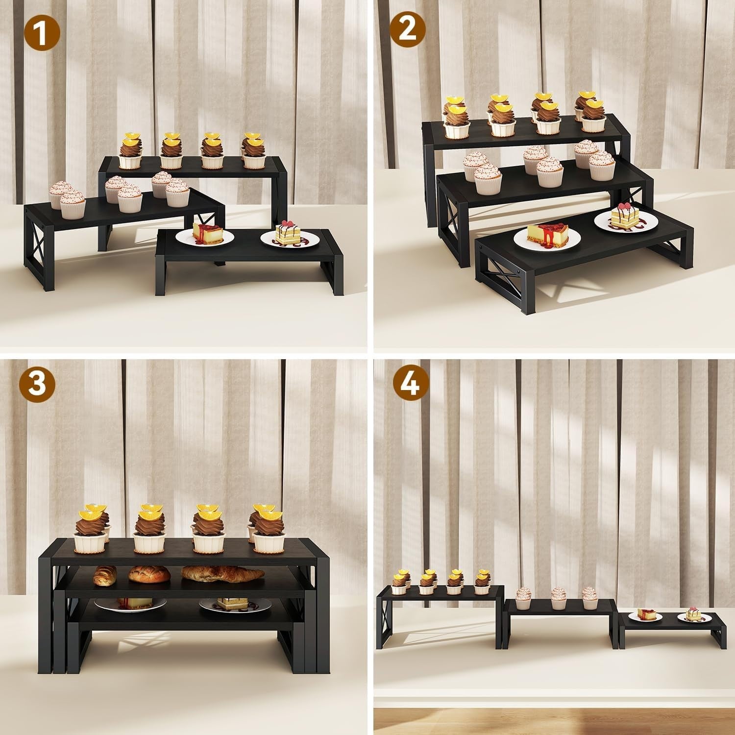 3-Tier Black Wood Cupcake & Dessert Display Stand – Rustic Party Table Risers