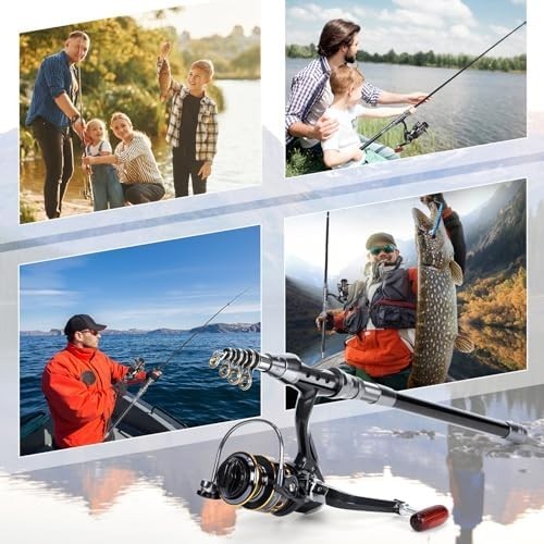 1.8M Telescopic Fishing Rod & Reel Combo Full Kit Lures Line Travel Saltwater