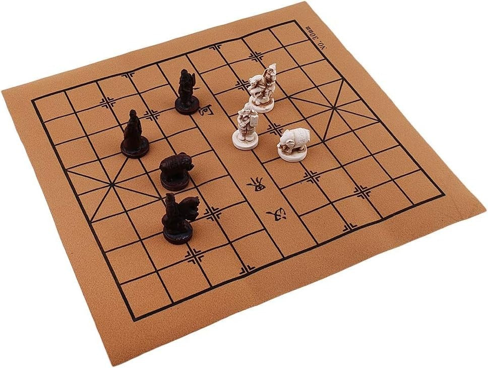 Vintage Xiangqi Folding Leather Chess Set 3D Pieces 32cm