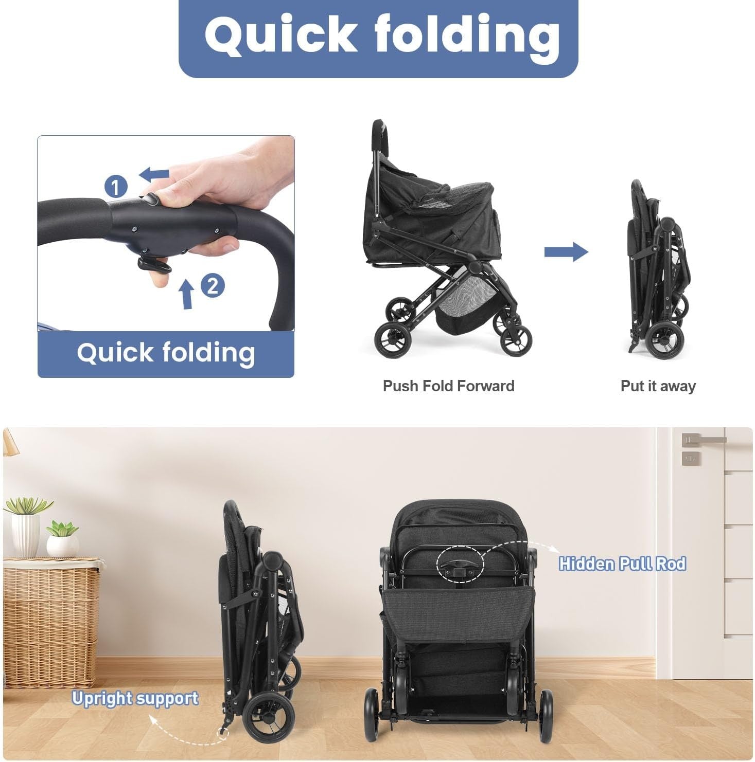 Pet Stroller 4 Wheel Folding Travel Carrier Small Medium Dogs Black
