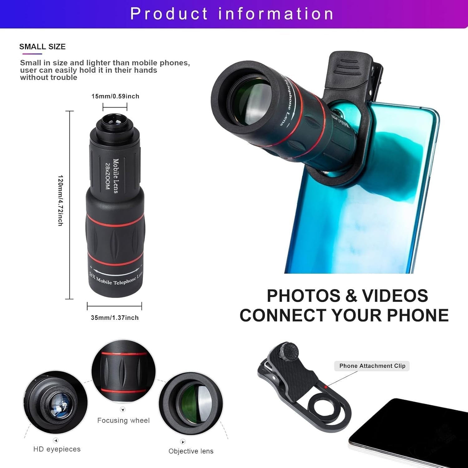 28X25 High Power Monocular with BAK4 Prism FMC Lens Waterproof Compact