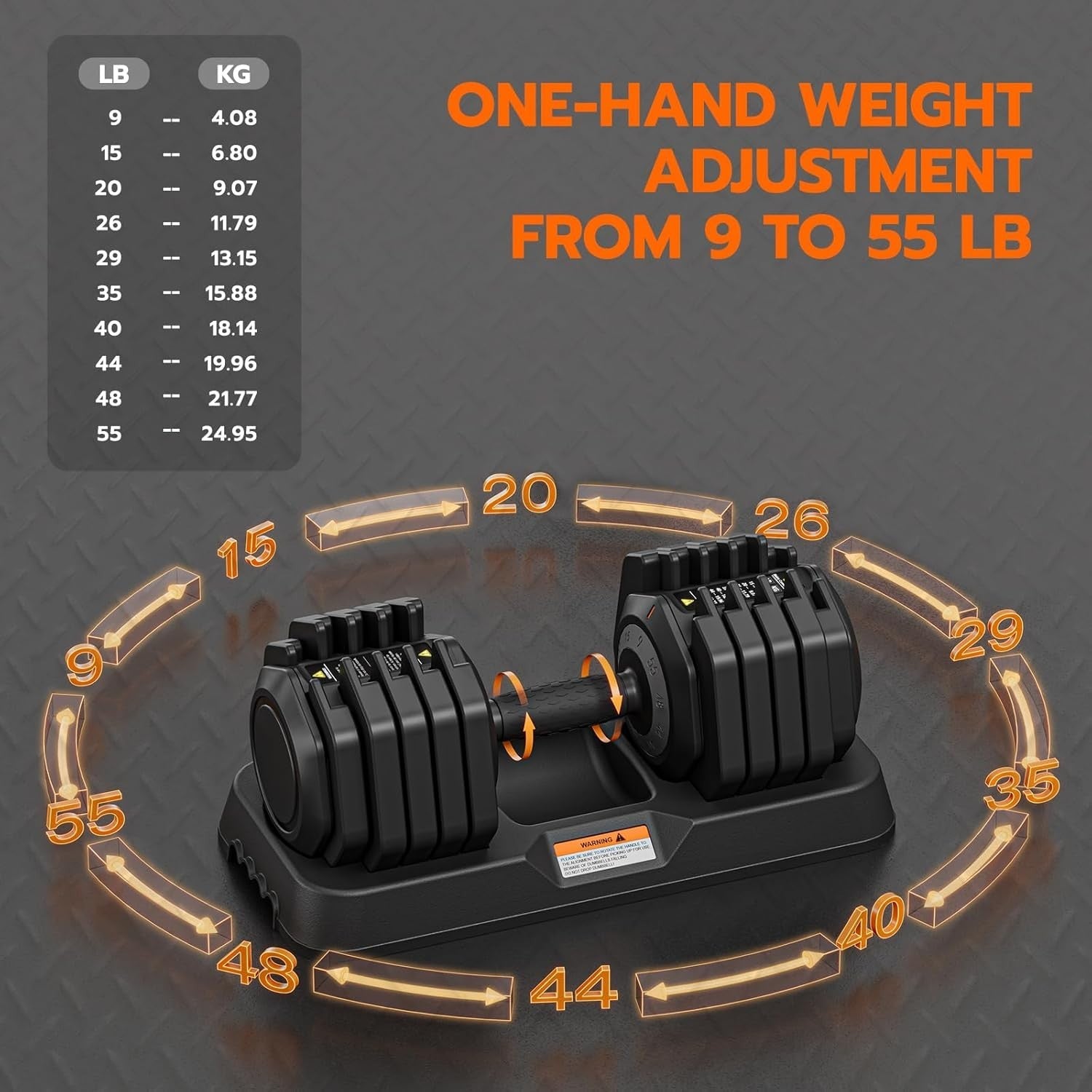 55lb Adjustable Dumbbell Single 10-in-1 One-Hand Dial Non-Slip Home Gym