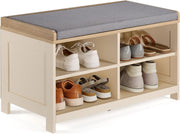 Grey Shoe Storage Bench with Cushion & 4 Shelves – Modern Hallway Unit