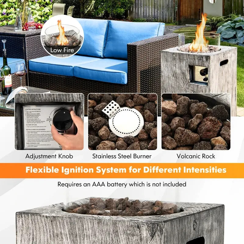 Outdoor Propane Gas Fire Pit Table 8.79kW w/ Cover Lava Rocks & Glass Shield