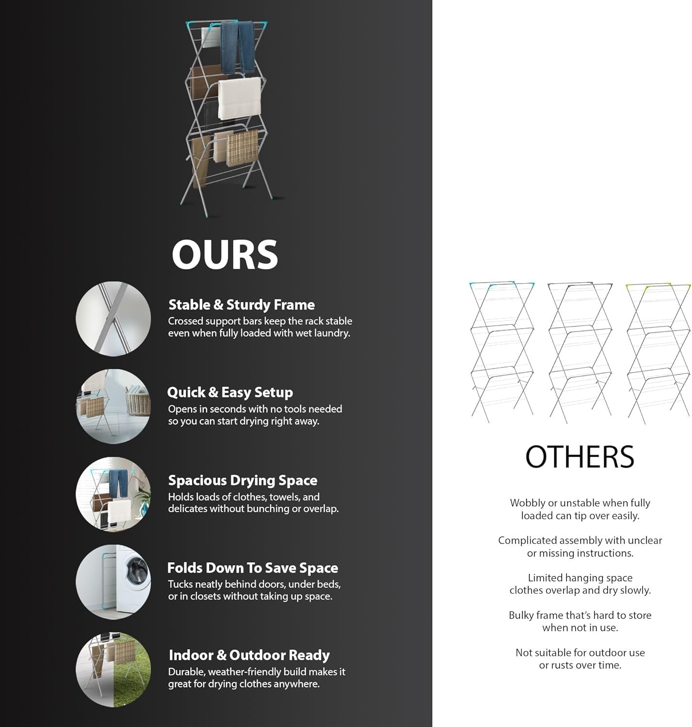 3 Tier Clothes Airer Foldable Drying Rack Steel Laundry Clothes Horse Indoor