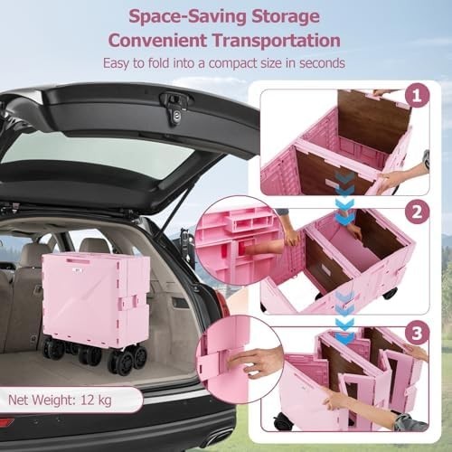 150L Folding Shopping Trolley Wagon Cart 5 Wheels Telescoping Handle Pink
