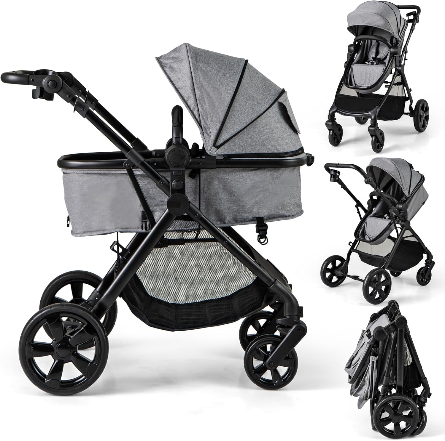 2 in 1 Baby Pushchair Travel Foldable Lightweight Reversible Stroller Grey
