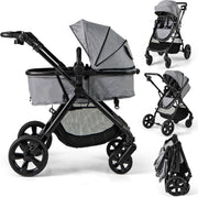 2 in 1 Baby Pushchair Travel Foldable Lightweight Reversible Stroller Grey