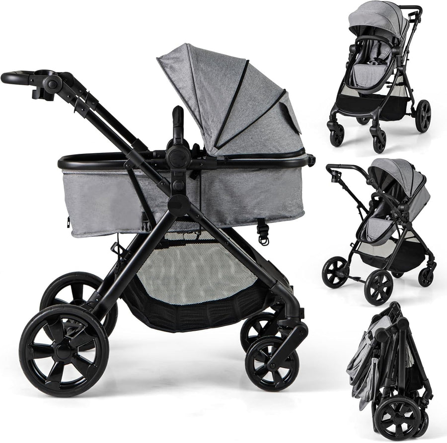 2 in 1 Baby Pushchair Travel Foldable Lightweight Reversible Stroller Grey