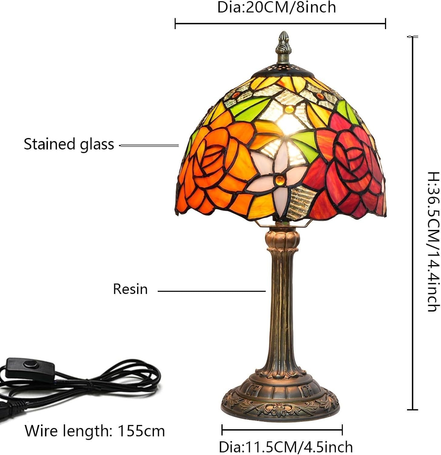 Tiffany Stained Glass Table Lamp 20x20x36cm Warm Ambient Light
