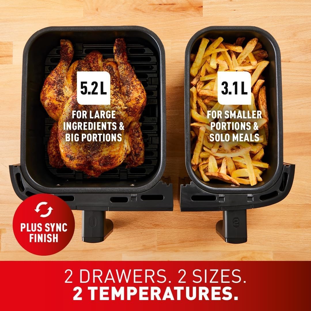 8.3 Dual Zone Air Fryer 2 Drawer Extra Crisp 8in1 Fast Healthy Cooking Dishwashr