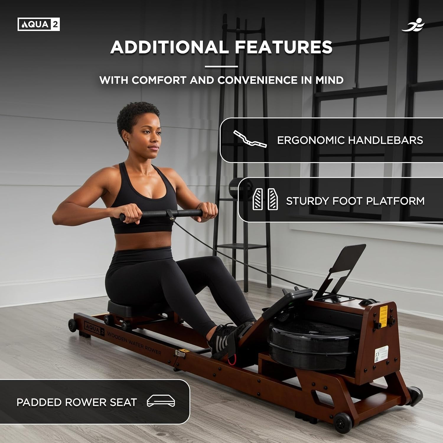 Water Rowing Machine Foldable Hydro Resistance LCD Kinomap Wood Rower 150KG