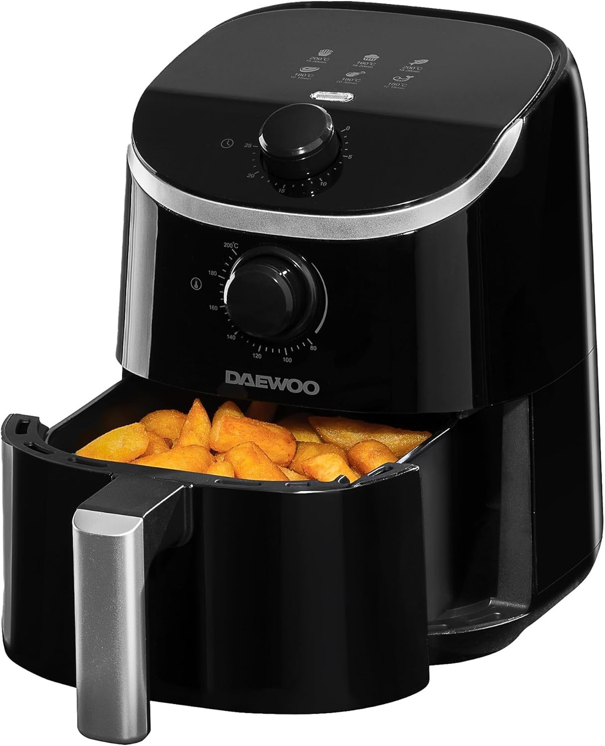 Compact Air Fryer 2L | Mini Space-Saving Healthy Cooker 80–200°C Timer Black