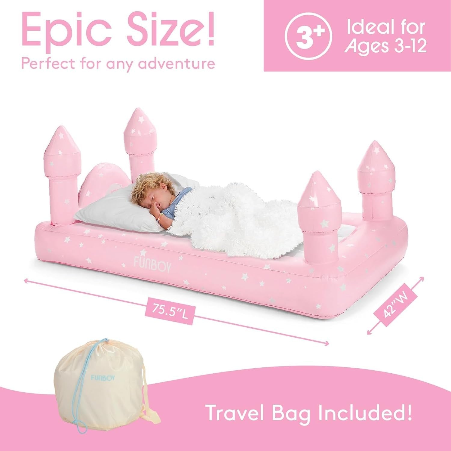 Kids Pink Inflatable Travel Bed Mattress with Carry Bag – Sleepovers