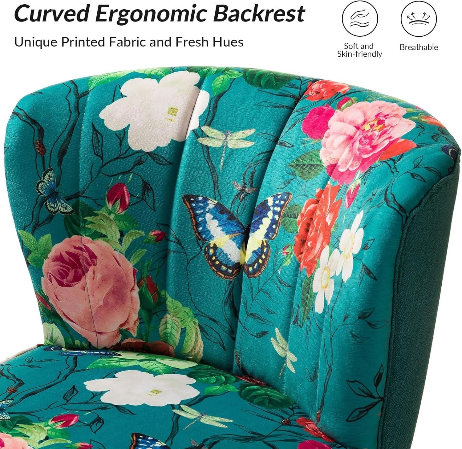Blue Fabric Upholstered Accent Dining Chair – Comfy Cushion & Gold Metal Legs