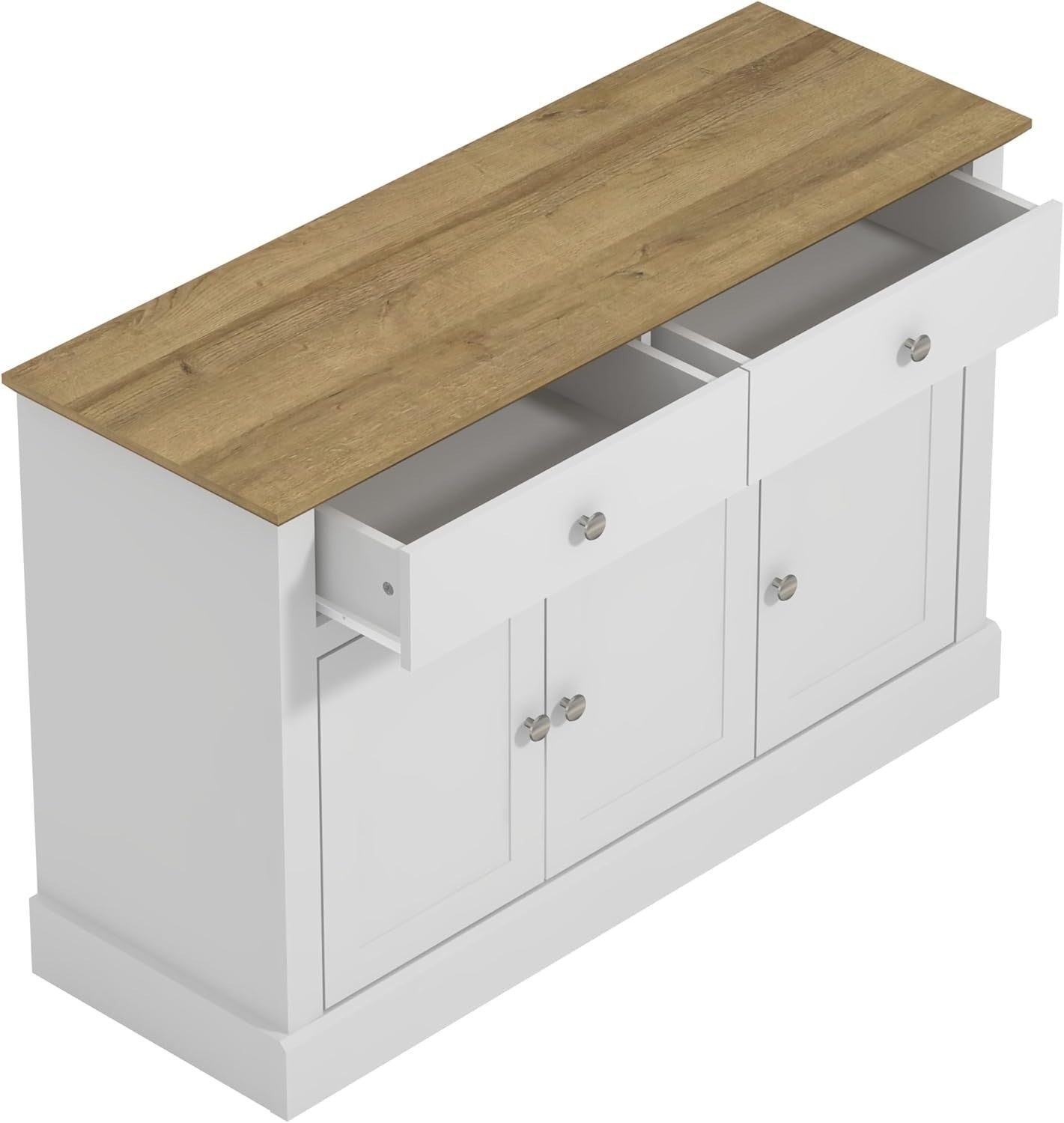 White oak Sideboard Cabinet with Drawers & Doors, Oak Top, Storage Unit