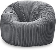 Plush Cord Beanbag Chair Grey Recliner – Lounge Seat for Gaming & Relaxing
