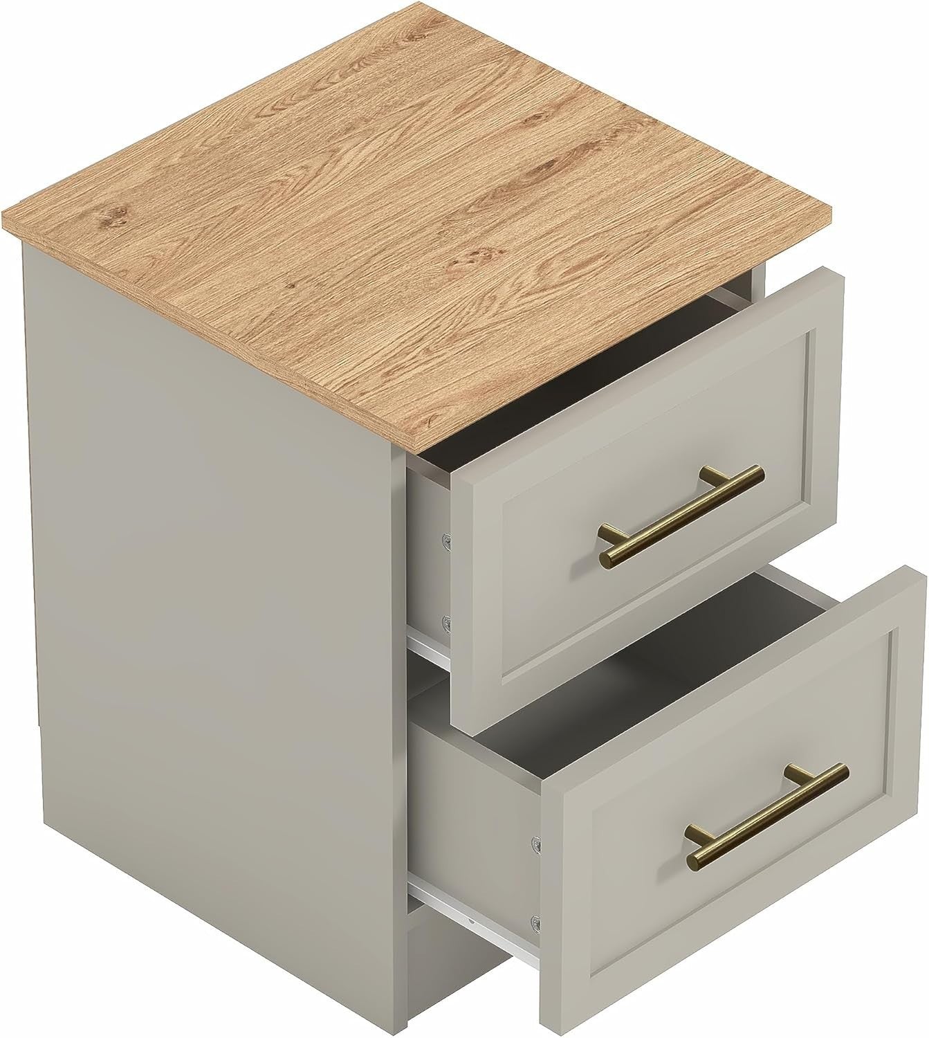 Light Grey & Oak 2 Drawer Bedside Table | Modern Bedroom Storage Nightstand