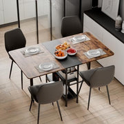 Rustic Brown Drop Leaf Folding Dining Table with Storage 140cm