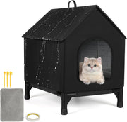 Outdoor & Indoor Insulated Cat House Waterproof Shelter with Soft Pad Black