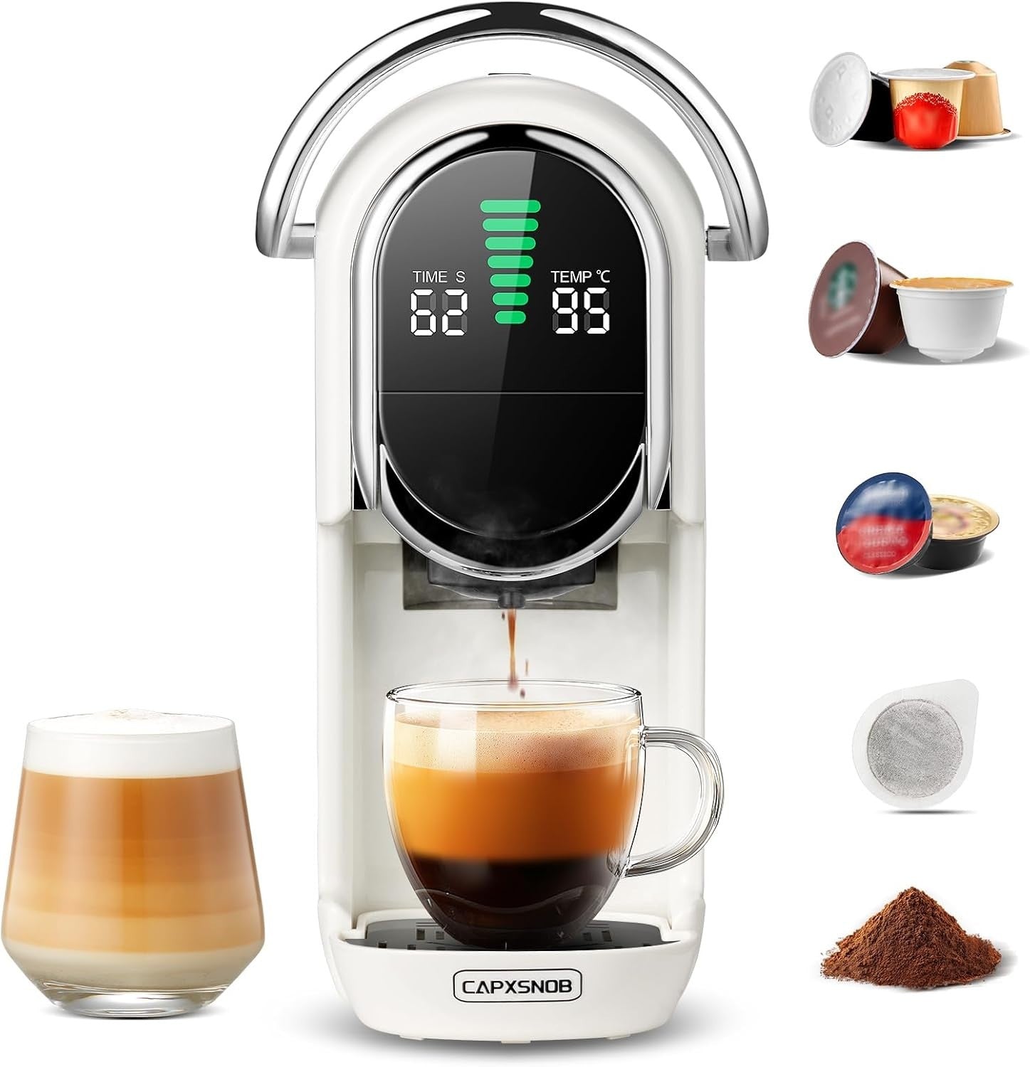 5-in-1 Pod Coffee Machine 20Bar Hot Cold Brew Mini Maker Fast Heat-Up White