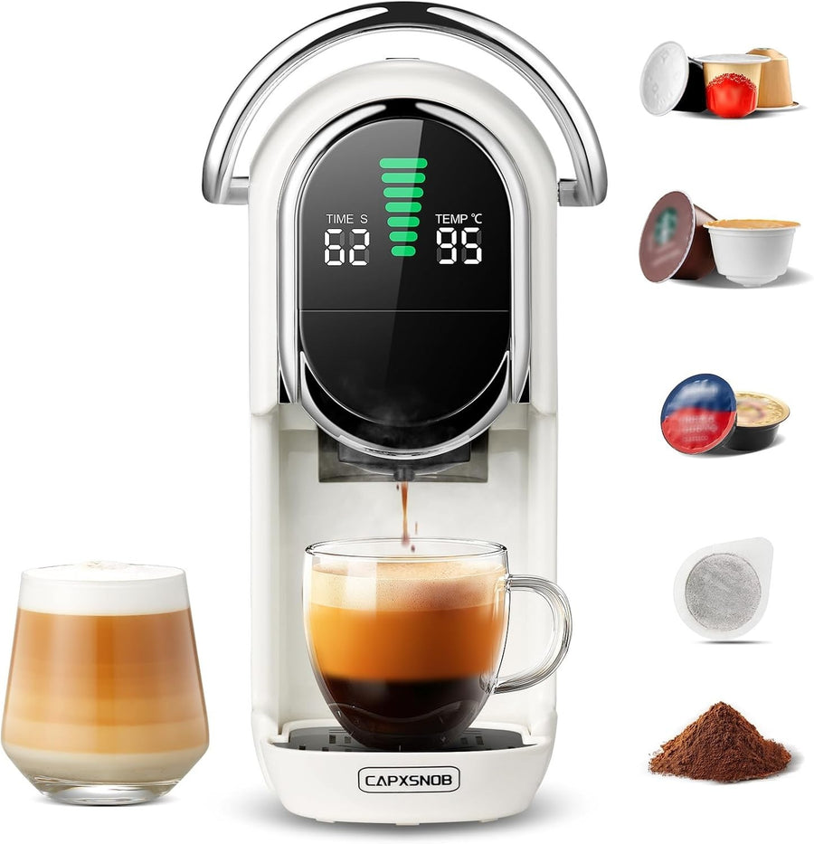 5-in-1 Pod Coffee Machine 20Bar Hot Cold Brew Mini Maker Fast Heat-Up White