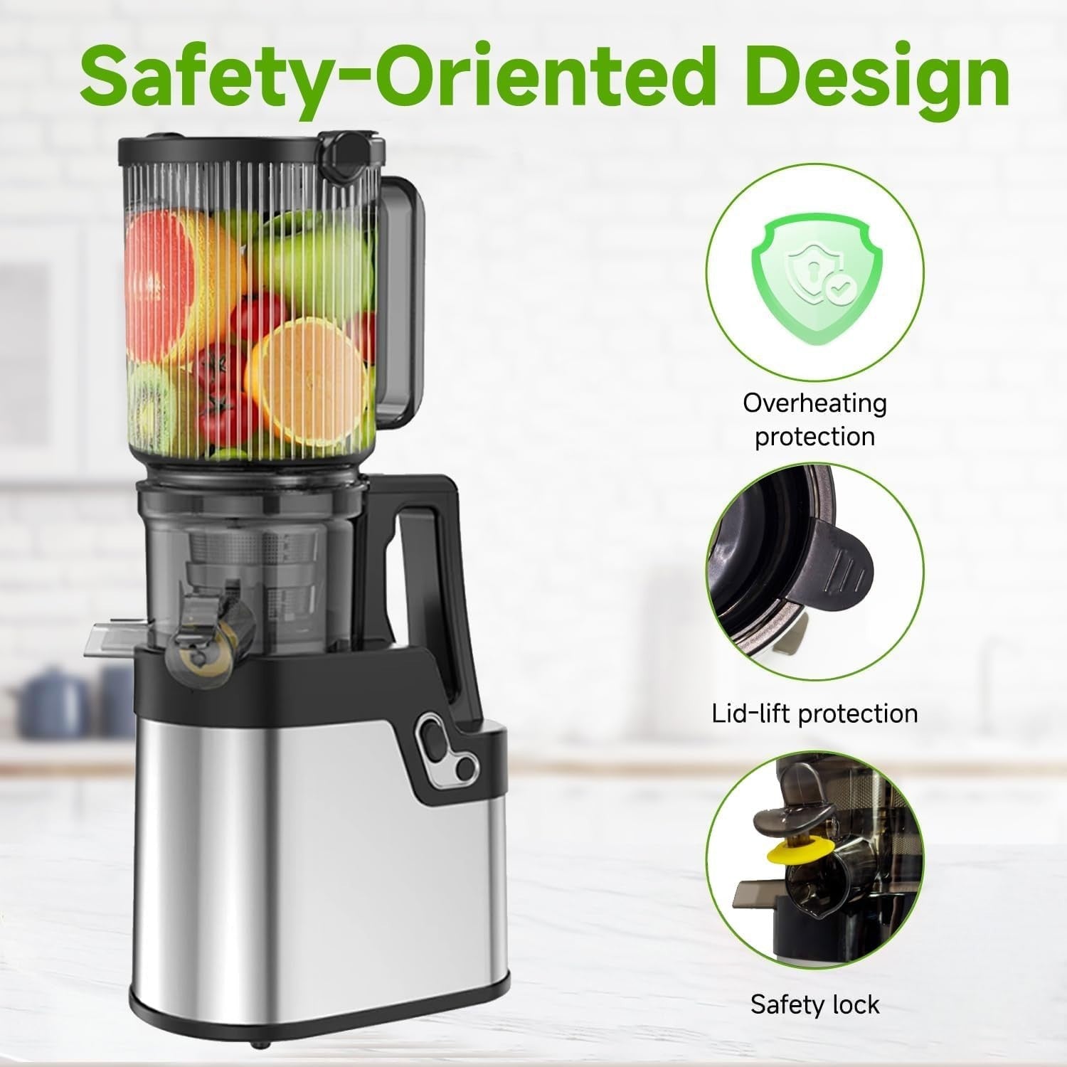 Cold Press Juicer 250W Slow Masticating Wide Feed Chute Quiet High Yield
