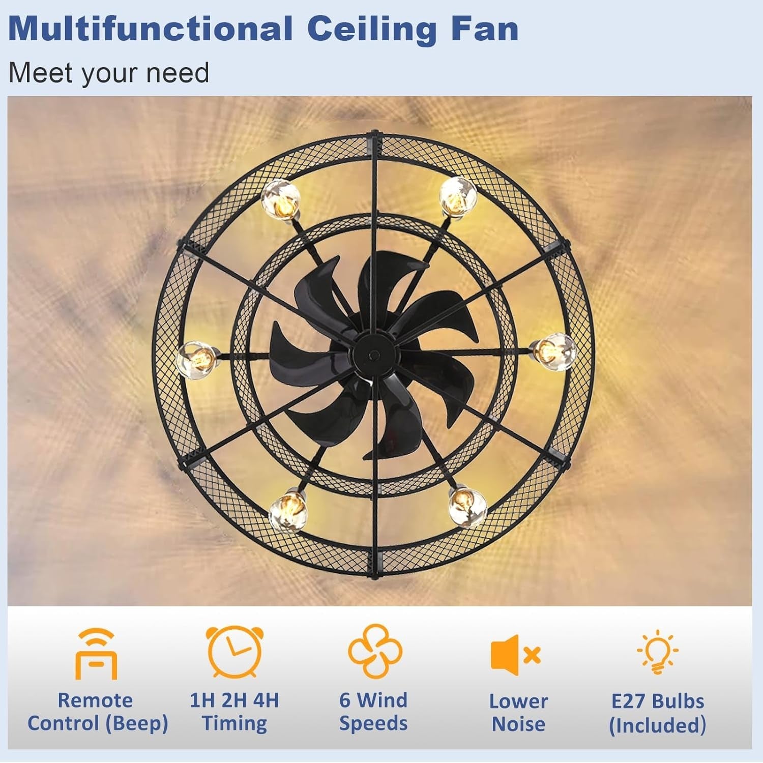 20" Caged Ceiling Fan with Light Remote Quiet DC Motor