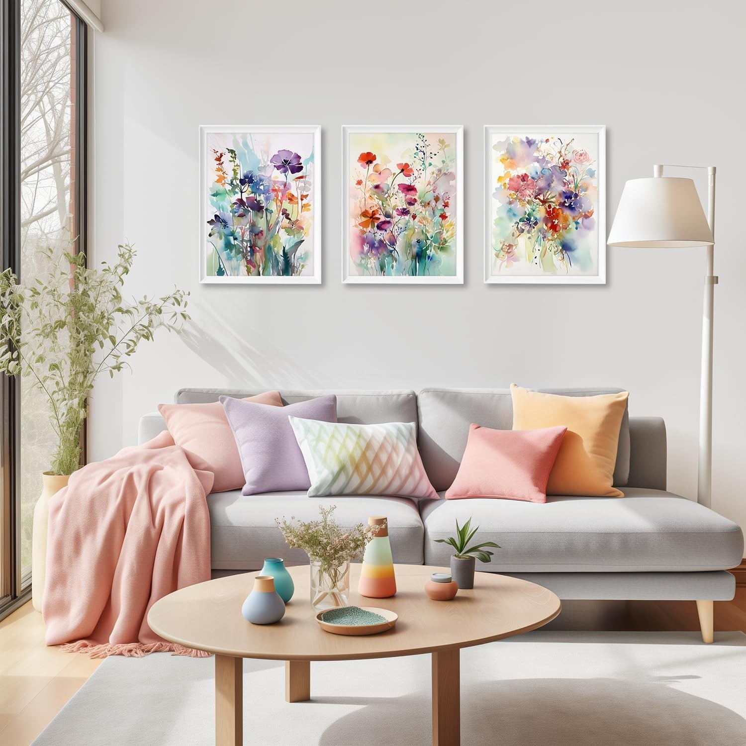 3Pcs Watercolor Flower Canvas Wall Art – Colorful Botanical Prints 12x16in