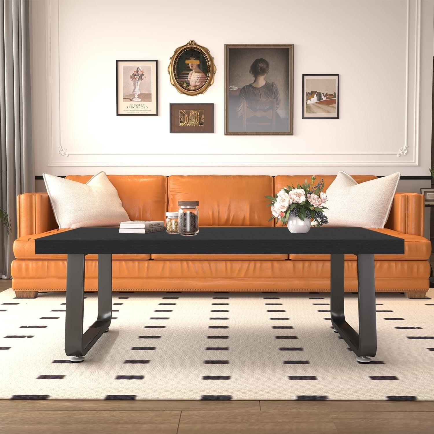 Modern Black Wood & Metal Coffee Table 100x60x46.5cm Industrial Farmhouse
