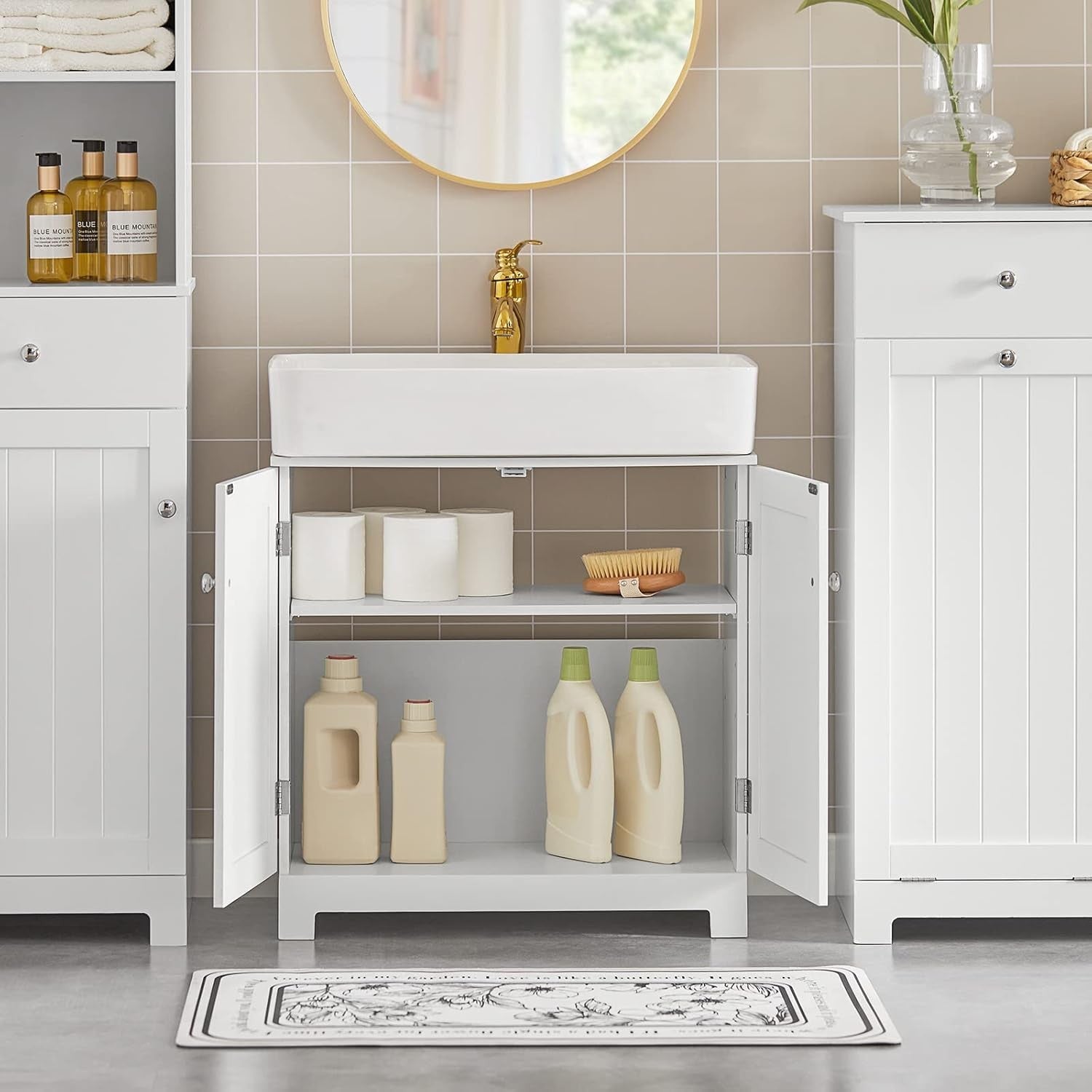 SoBuy Under Sink Bathroom Cabinet – Bathroom Storage Unit with Doors and Adjusta