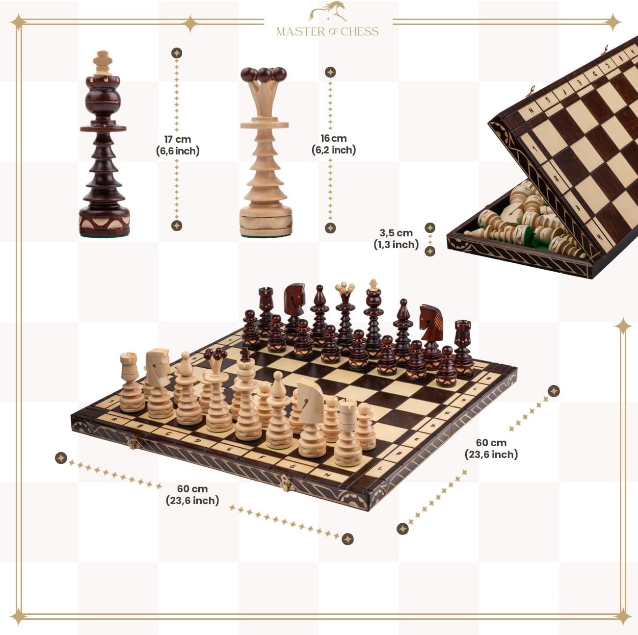 Luxury 60cm Wooden Foldable Chess Set – Large Handcrafted Board & Pieces