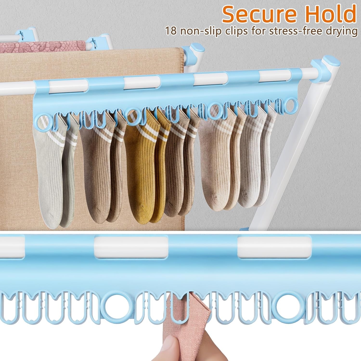 Folding Clothes Airer Large Laundry Drying Rack Sock Clips Space Saving